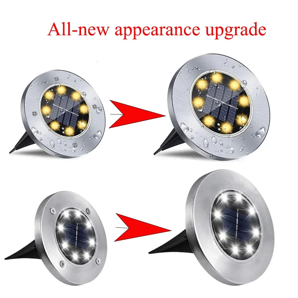 طقم 4 مصابيح شمسية LED دائرية للأرضية، 8 ليدات