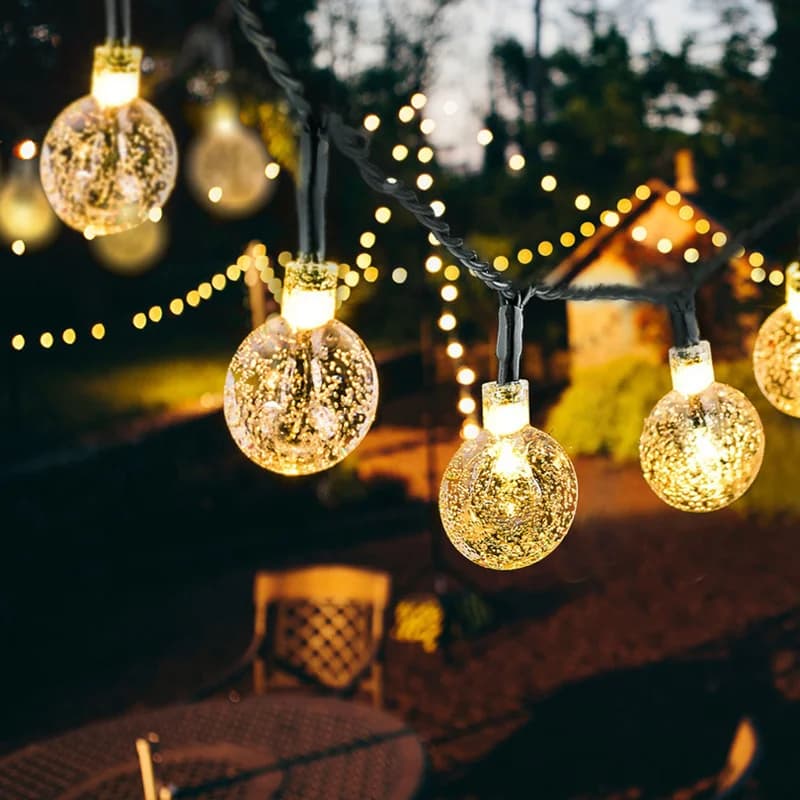 سلسلة كرات فقاعات LED بيضاء دافئة بشحن شمسي