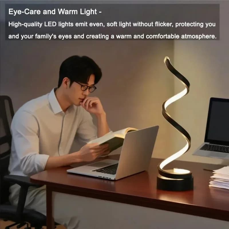 مصباح طاولة LED حلزوني، 3 درجات حرارة لونية