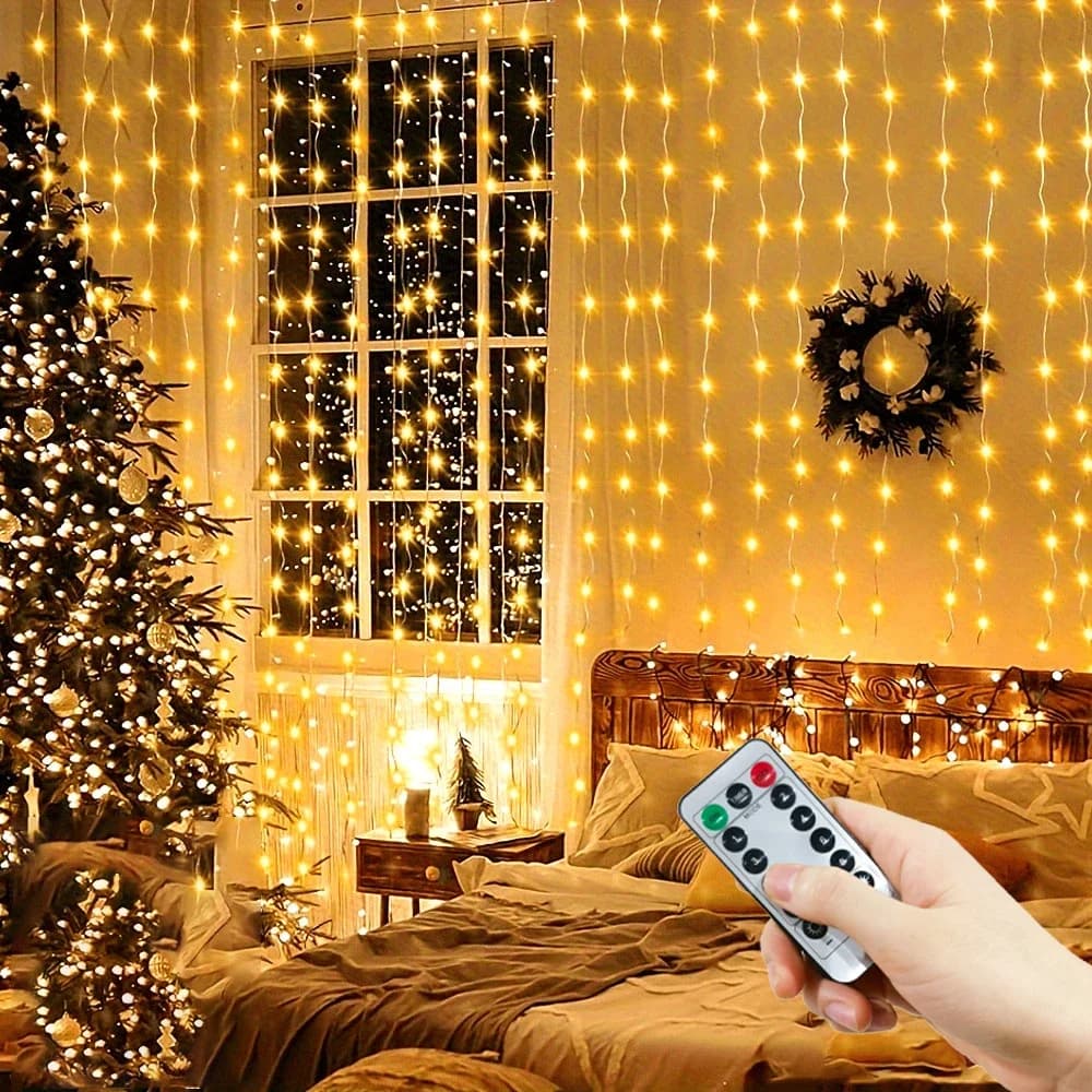 أضواء ستائر سلاسل أسلاك نحاسية بمنفذ USB مع جهاز تحكم عن بعد