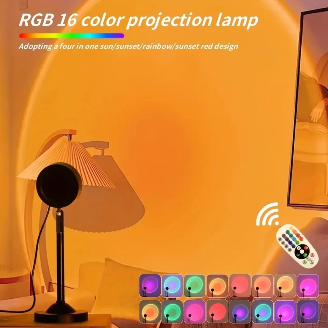 مصباح إسقاط غروب RGB صغير بمنفذ USB مع ريموت