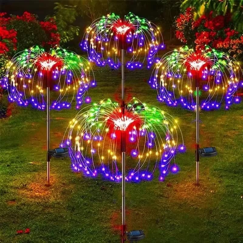 أضواء حديقة شمسية LED بتصميم الهندباء والألعاب النارية