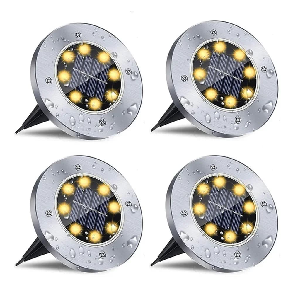طقم 4 مصابيح شمسية LED دائرية للأرضية، 8 ليدات