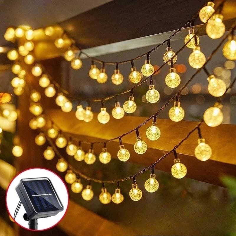 سلسلة كرات فقاعات LED بيضاء دافئة بشحن شمسي