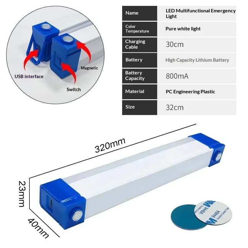 إضاءة أنبوبية LED قابلة للشحن عبر USB مع خطاف