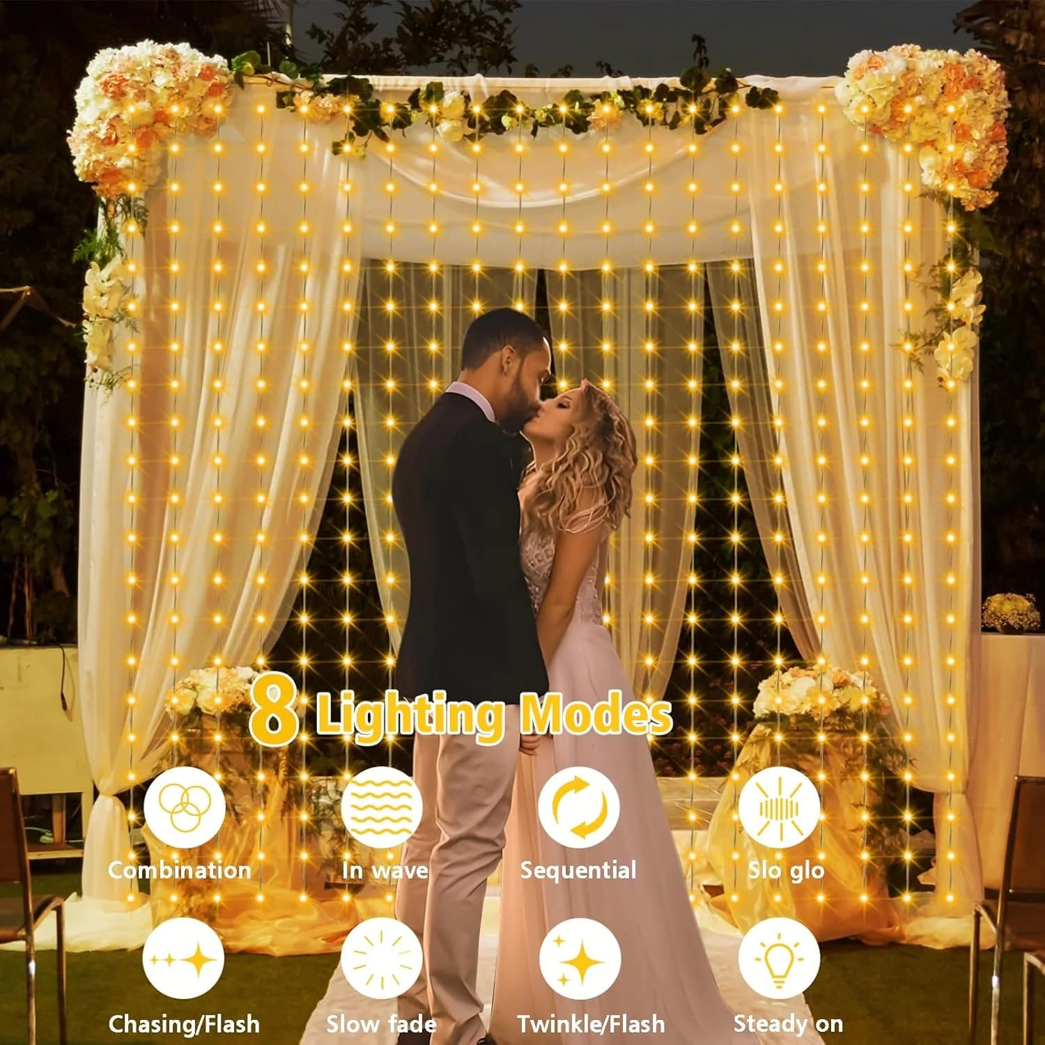 أضواء ستائر سلاسل LED (300 لمبة)، مقاومة للماء
