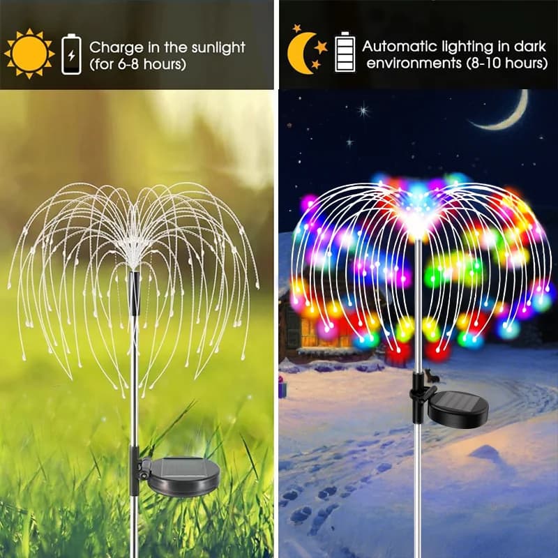 مصباح أرضي شمسي LED مقاوم للماء بتصميم ألعاب نارية للفناء