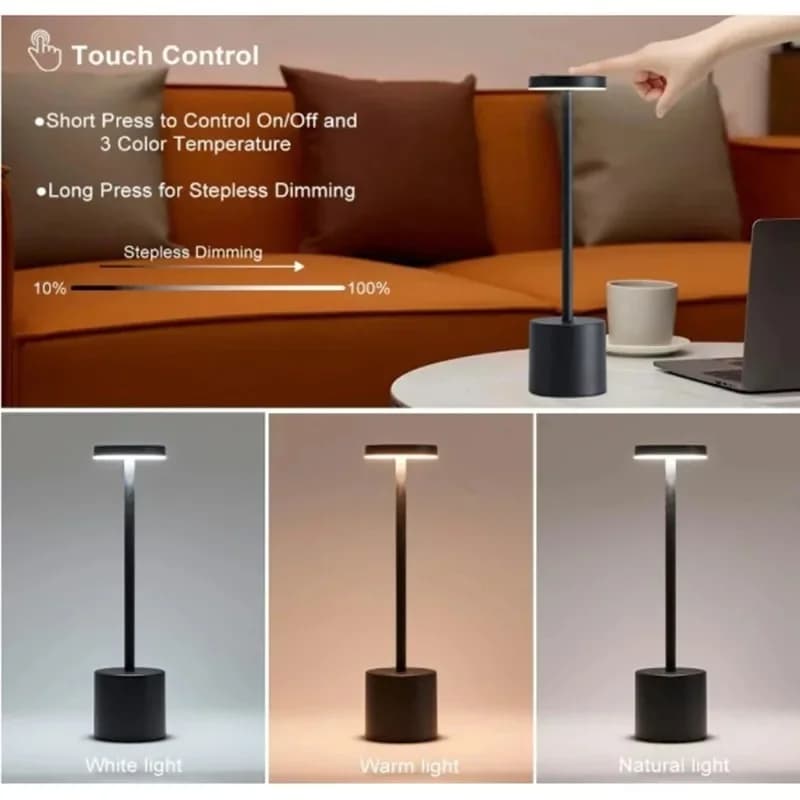 مصباح سرير معدني قابل للتعتيم وإعادة الشحن عبر USB