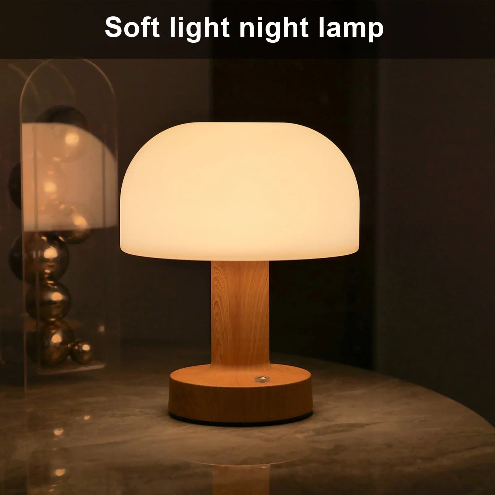 مصباح طاولة LED بتصميم فطر حديث، يعمل باللمس وقابل للشحن عبر USB