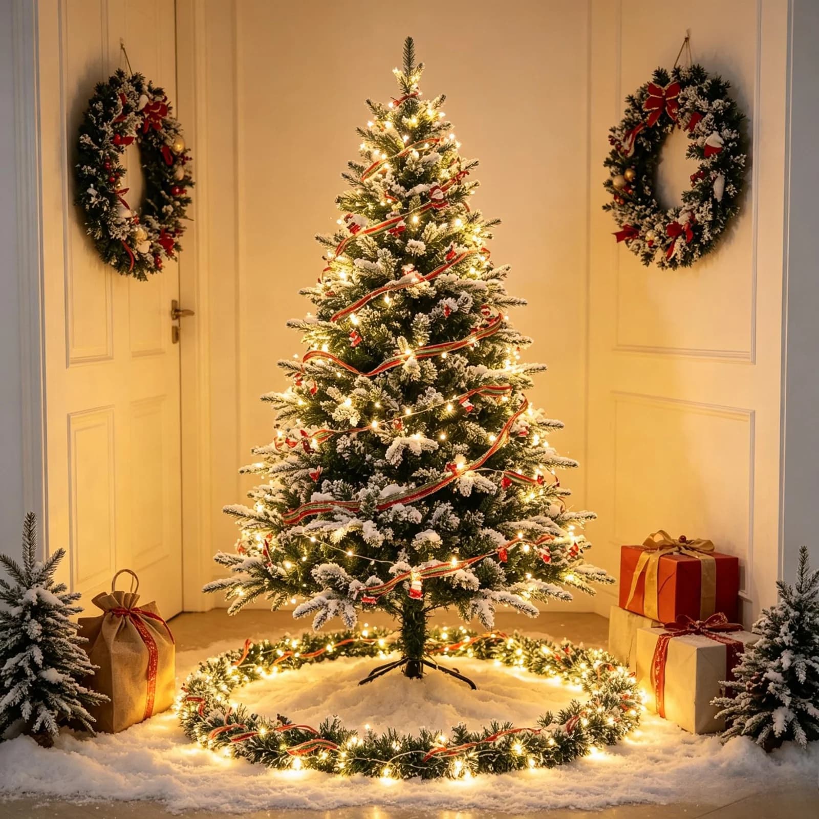 أضواء LED Fairy بيضاء دافئة مع زينة عيد الميلاد وسانتا كلوز
